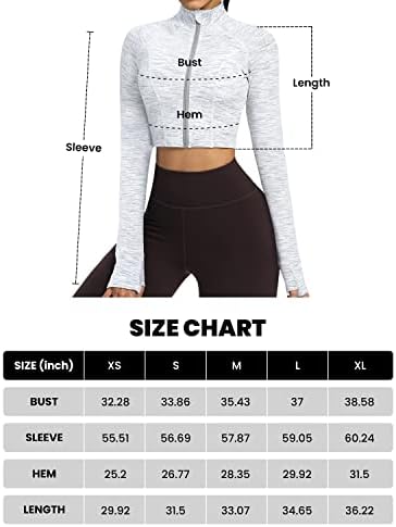 Avgo Cropped Workout Jackets para mulheres de manga longa zíper leves tampos atléticos com orifícios