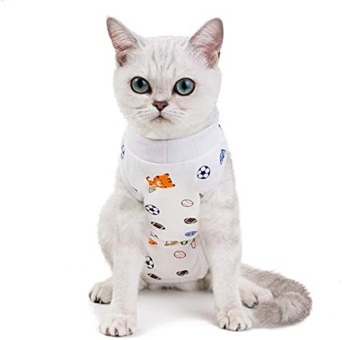 KitipCoo Professional Surgery Recovery Suit para gatos Cole algodão Faciais de cirurgia respirável para feridas abdominais e doenças de pele para cães de gatos, após a cirurgia usar terno, bola)