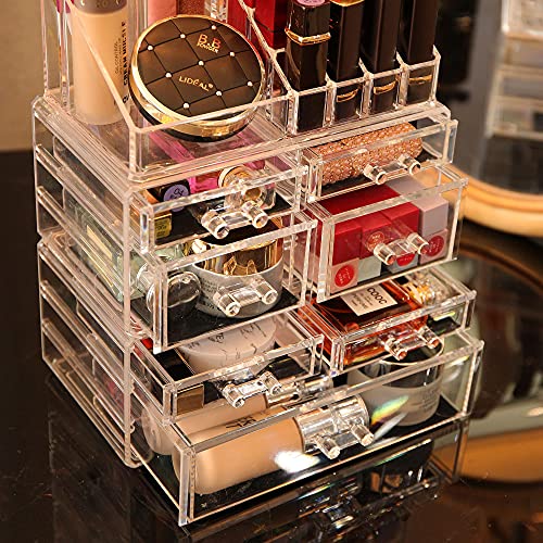 CQ Acrílico Clear Makeup Organizer e armazenamento empilhável Cuidado com a tela Cosmética Exibição cosmética com 7 gavetas compõem
