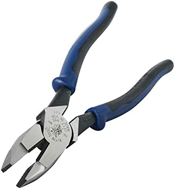 Klein Tools J213-9ne Cutter Linemans alicate, alta alavancagem, 9 polegadas, design simplificado, codificado de cores