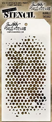 3 Tim Holtz Mídia mista conjunto de estênceis em camadas | Honeycomb, colméias de hexagon, designs de bolhas | Modelos