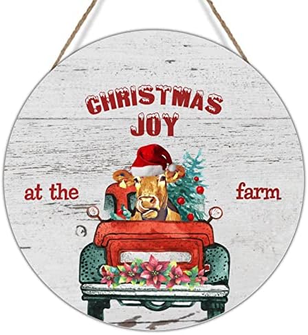 Farm Animal Cow Gado em Red Truck Wall Decor Wood Sign de Natal Porta da frente Wreath Alegria de Natal no sinal de decoração