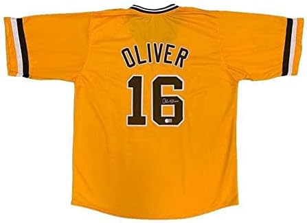 Al Oliver autografou a camisa de beisebol de ouro personalizada