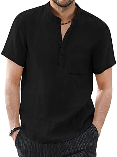 Camisas de bolso de algodão folggy de algodão de blusa sólida de Blusa Sólida Long T Brends Manga de Manga Masculina Macho Macho