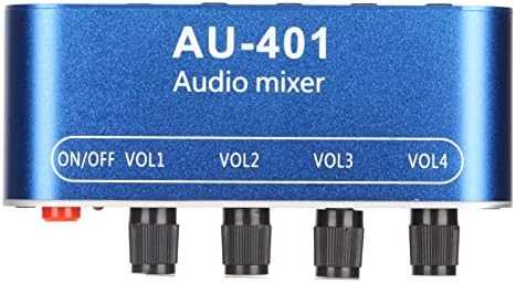 Mixer de linhas de linhas de áudio Ashata, mixer de estéreo de 4 em 1 saída DC 5V a 12V, mixer de áudio de canal