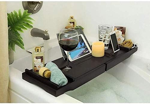 Bandeja de banheira de banho de banheira de banheira de bambu de luxo accduer com lados estendendo lados construídos no suporte