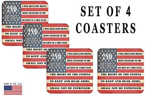 Patriótico EUA Flag 2ª Emenda Segunda Drink Coaster Presente Presente Estados Unidos da América Constituição US Bar Kitchen Home