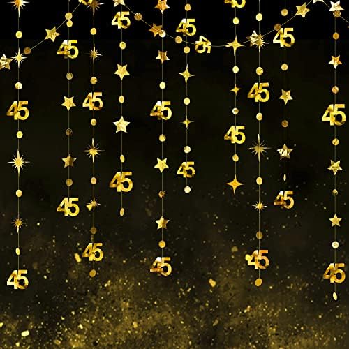 Decorações de aniversário de 45 anos Gold Número 45 Circle Dot Twinkle Star Garland Metallic Hanging Freating Bunting Banner Banddrop Para Mulheres Mulheres de 45 anos de idade Quarenta