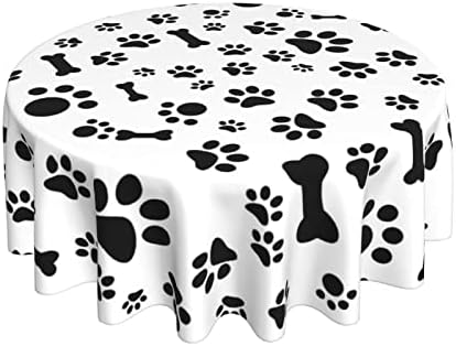 Puppy Dog Paw Priw Print Polyester Towleth Table Table, Pleda de pata fofa e sinal de osso Animal preto tampa da mesa