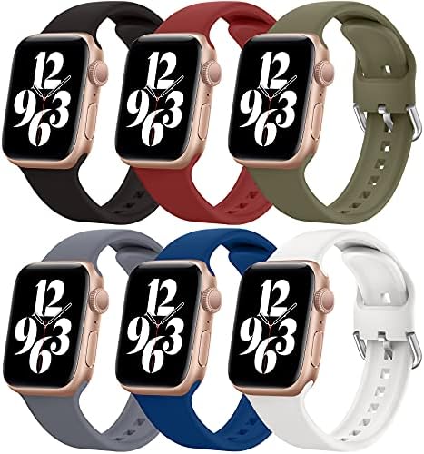 6 Bandas Iwatch compatíveis com a banda Apple Watch 40mm 41mm 38mm para homens, Soft Silicone Iwatch Bands 40mm 41mm 38mm com