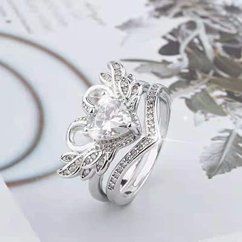 Casal Swan Love Shape Ring Geometry Circular Ring Ring Ring Ring Completo Diamante
