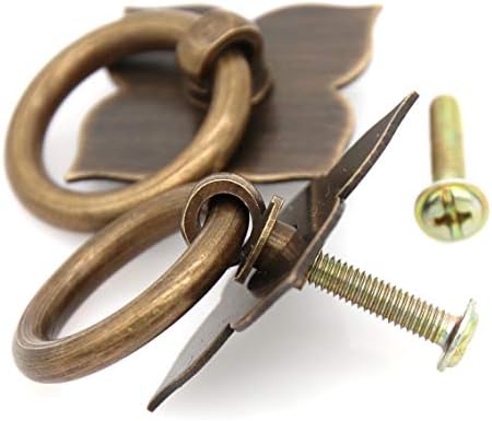 4 PCS Anel de bronze antigo vintage puxados com base em forma de trevo de quatro folhas- hardware de gabinete de latão sólido puro- Tamanho do anel