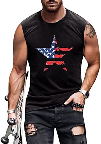 Fiscrat American Flag Star Tank Tops Men, 4 de julho, camisas patrióticas de bandeira dos EUA com camiseta muscular sem mangas gráficas