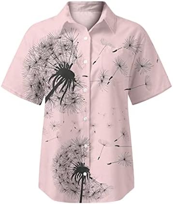 Mulher primavera no verão Flor estampada de manga curta V camisa de pescoço blusa em camisetas de pescoço para mulheres