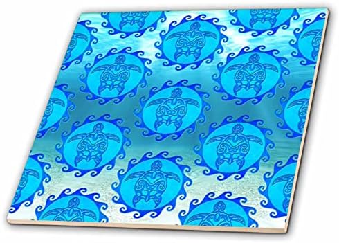 3DROSE Um padrão costeiro de tartaruga marítima subaquático nos símbolos maori sol. - Azulejos