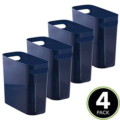Mdesign Plastic Small Lix lata, 1,5 galão/5,7 litros de lixo, lixo estreito, alças para banheiro, lavanderia, escritório em casa - possui resíduos, reciclagem, 10 de altura, coleção Aura, 4 pacote, azul marinho marinho