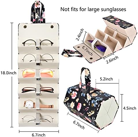 Megrez 6 Slots Sunglasses Organizer Box, Caixa de óculos dobráveis ​​de couro PU, estojo de óculos de sol portátil para vários óculos