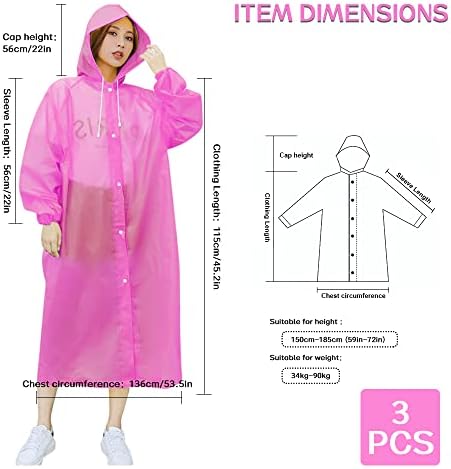 Casacos de chuva para adultos, 3 Pack Ponchos de chuva com mangas elásticas, casaco de chuva portátil reutilizável, capa de chuva