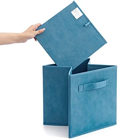 Conjunto EZARE de 10 caixas de cesta de tecido, cubo de armazenamento de organizador dobrável Niagara Blue Blue com alças
