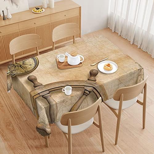 Toca de mesa de padrão náutico 60x104 polegadas, roupas de mesa de retângulo para mesas de 6 pés-Toalhas de impressão reutilizáveis