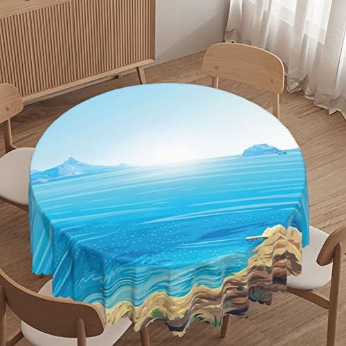 Pastas de mesa redondas de praia gráfica, tecido impermeável decorativo, roupas de mesa reutilizáveis ​​duráveis, resistência