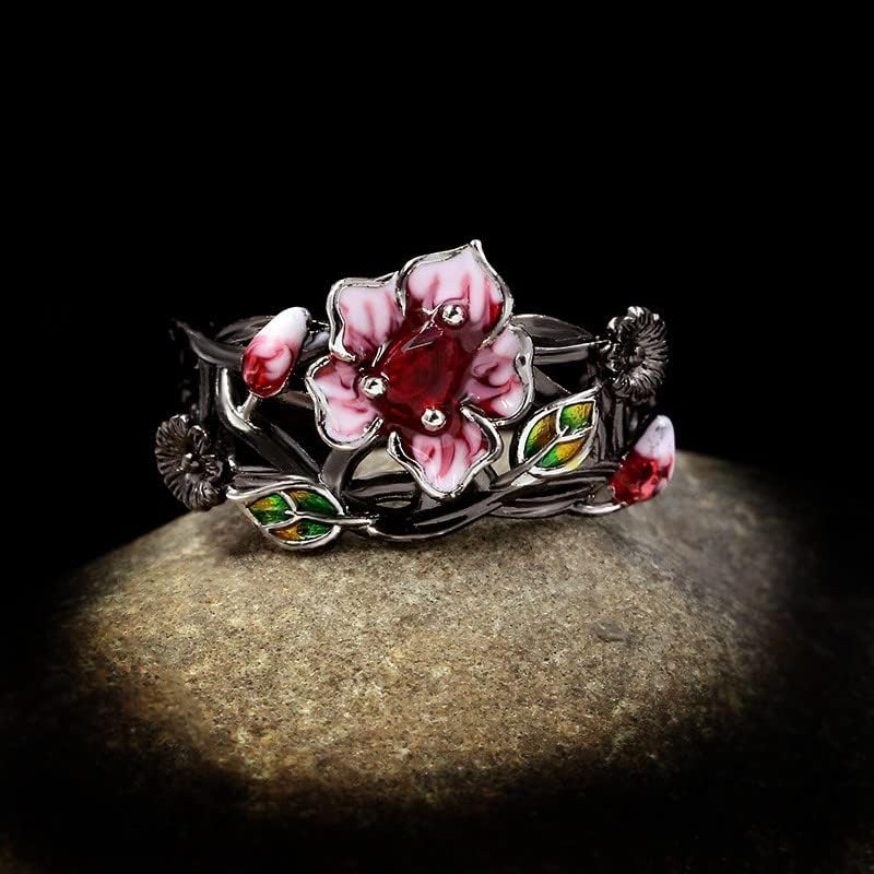 Anel de casamento feminino vintage hollow rosa flores de declaração anel bohemian robusto anel de correspondência para mulheres