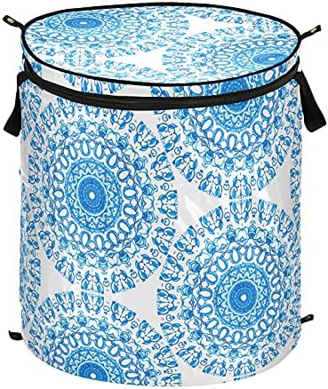 Blue Mandala Pop Up Up Laundry Horse com tampa de cesta de armazenamento dobrável Bolsa de roupa dobrável para piqueniques de viagem para apartamento