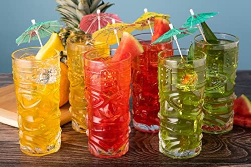 Lemonsoda Clear Tiki Glasses, conjunto de 6-450 ml- Perfeito para coquetéis exóticos, limonada, chá de gelo, bebidas mistas- zumbi exótico,