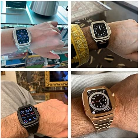 Cnhkau mais recente banda de relógio de aço inoxidável para a banda Apple Watch 7 41mm 45mm Metal nobre para Iwatch Series 6 SE 5 4 3 40mm 44mm Kit de modificação moldura