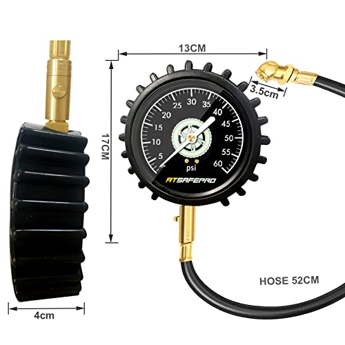 Medidor de pressão dos pneus 60psi, ATSAFEPRO Medidor de pressão de pneu pesado com 4 polegadas Dial grande brilho no escuro,