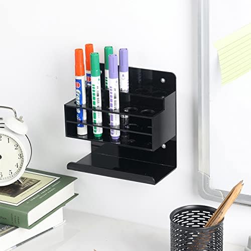 Acessórios para quadro branco de acrílico preto preto de mygift rack, suporte de marcador a seco montado em parede com 10 slots e bandeja de borracha