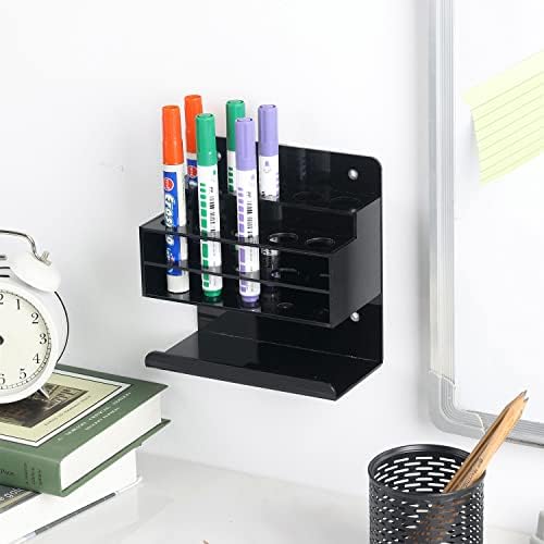 Acessórios para quadro branco de acrílico preto preto de mygift rack, suporte de marcador a seco montado em parede