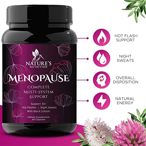 Suplemento da menopausa para mulheres, vitaminas da menopausa para apoio hormonal, suores noturnos e alívio da menopausa, cohosh preto para a menopausa, energia e alívio do flash quente com dong quai - 60 cápsulas
