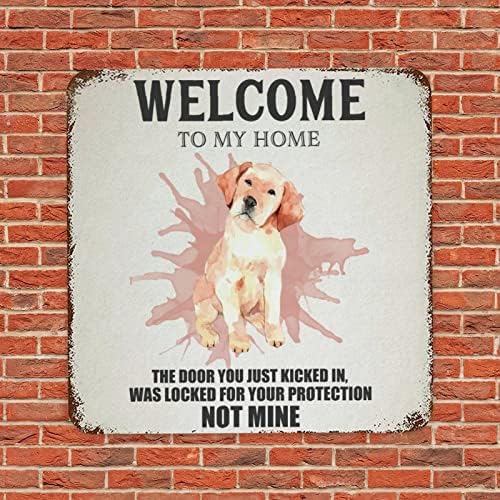 Funny Pet Dog Metal Metal Placa Pet Dog Welcome to My Home Vintage Dog Pomer Sign Sign Poster Metal Retro Café Placa de Casa para Interior para Intoors ao ar livre Decor Decor Decor Dog Dog for Pet Dog Lover