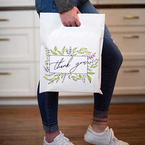 Homeworthy (jardim premium de 25 pacote 12 x 15 polegadas de agradecimento para pequenas empresas - sacos de compras de plástico de espessura premium com alças duráveis