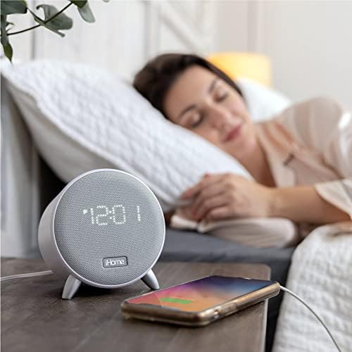 Despertador Bluetooth IHOME com carregador USB de 5w, exibição de relógio LED diminuída e alarmes duplos, ideal para quarto, escritório