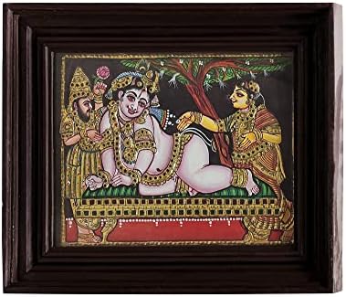 Índia exótica 12 x 10 Navaneeta Krishna Tanjore Pintura | Cores tradicionais com ouro 24K | Quadro de teakwood | G