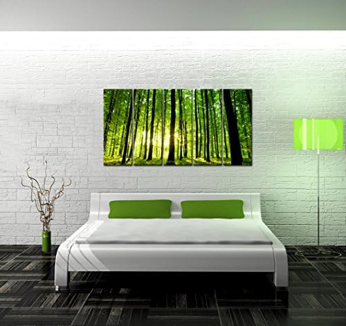 Sechars Large 5 painéis de tela impressa o pôr do sol florestal imagens de parede arte natureza pintura de paisagem para casa decoração