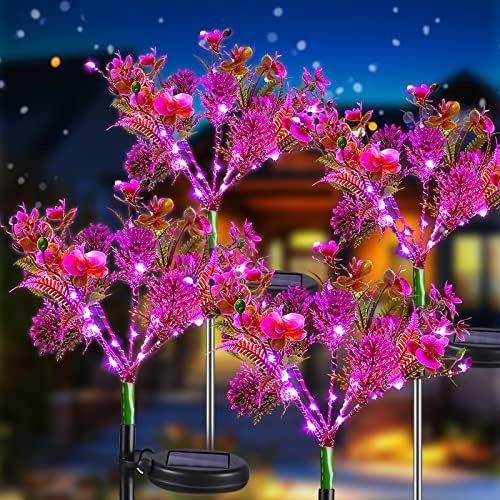 Luzes solares neporais Decorativa de jardim ao ar livre, 4 Pack Solar Phalaenopsis Flower Lights Design, luz solar à prova d'água ao