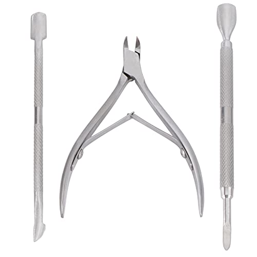 Solustre 3- In-1 Kit de manicure prática com cutícula cuticle cuticle pusher profissional cuticle cuticle cuticle clipper para unhas, prata