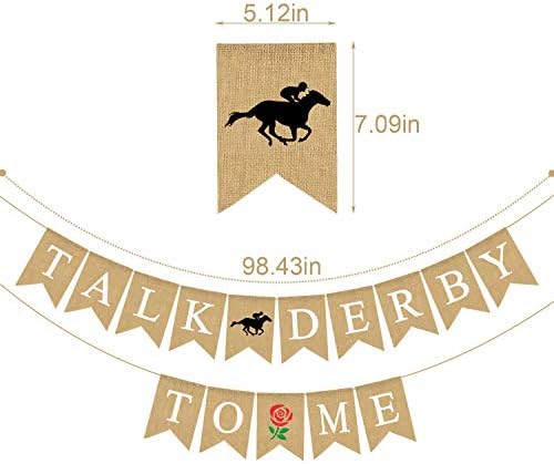Pudodo Burlap Talk Derby para mim Banner Kentucky derby Raça de cavalos Rosa Partem lareira Mantle Garland decoração