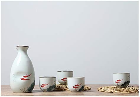 Contas de porcelana feita à mão, conjunto de peixes impressos em estilo japonês e conjunto de saquê de bambu