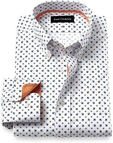 Paul Fredrick Men's Classic Fit Fit Non Iron Cotton Deco Print Dress camisa