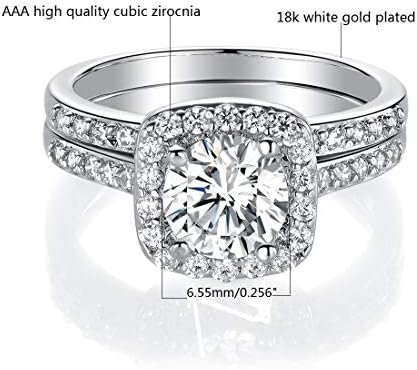 Mdfun 18k Branco Branco banhado a zircônia cúbica Two-one Halo Engagement Promise de Eternidade para Mulheres