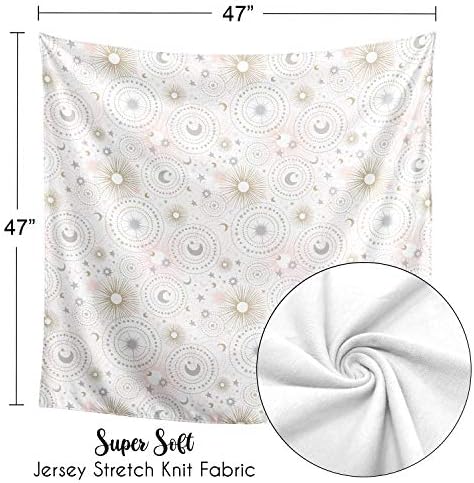 Doce JoJo Designs Estrela e Moon Baby Girl Swaddle Blanket Jersey Stretch Knit para recém -nascido ou infantil de segurança - rosa corado, ouro e cinza Celestial