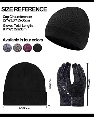 4 conjuntos de inverno chapéu de chapéu de touchscreen luvas definidas para malha de inverno tampa de caveira com lã de lã de lã para