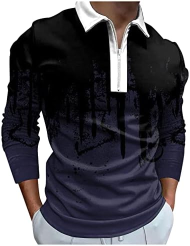 Camisas musculares para homens de manga longa Moda de algodão 1/4 zip impressão geométrica Long Sheeve Treino Tops#0907