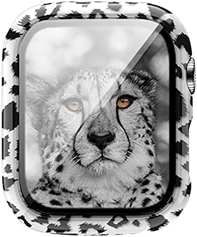 Compatível com Apple Watch Series 8 7 45mm 41mm Leopard Hard PC Caso de vidro temperado Protetor de protetor de protetor resistente Proteção resistente ao impacto