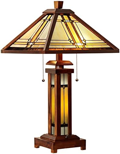 Capulina Tiffany estilo lâmpada de mesa 3 luz 15x15x26 polegadas missão âmbar estilo marrom estilo madeira lâmpada de mesa com decoração de luz noturna para sala de estar quarto em casa