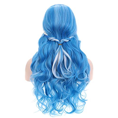 Beron 27 polegadas azul claro com peruca branca de cosplay mix de peruca azul com peruca curta longa para mulheres peruca com tampa de peruca